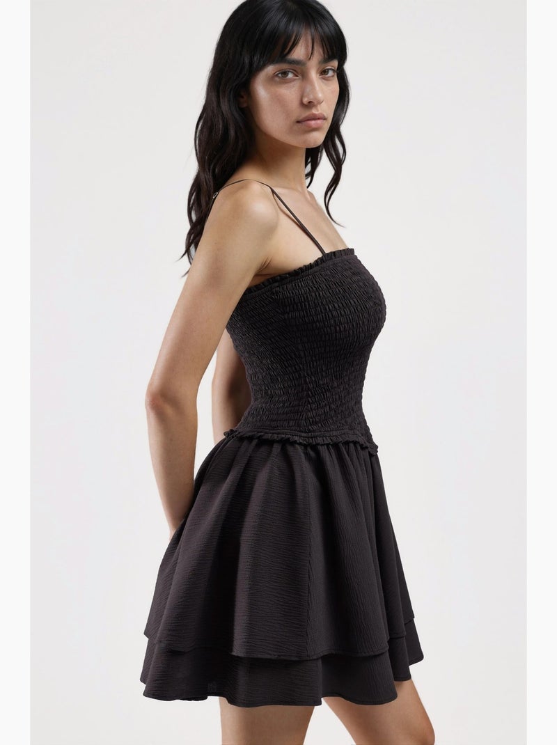 Vestido mini com folhos hiccup Castanho-chocolate - Kiabi