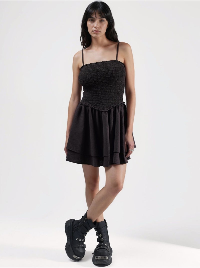 Vestido mini com folhos hiccup Castanho-chocolate - Kiabi