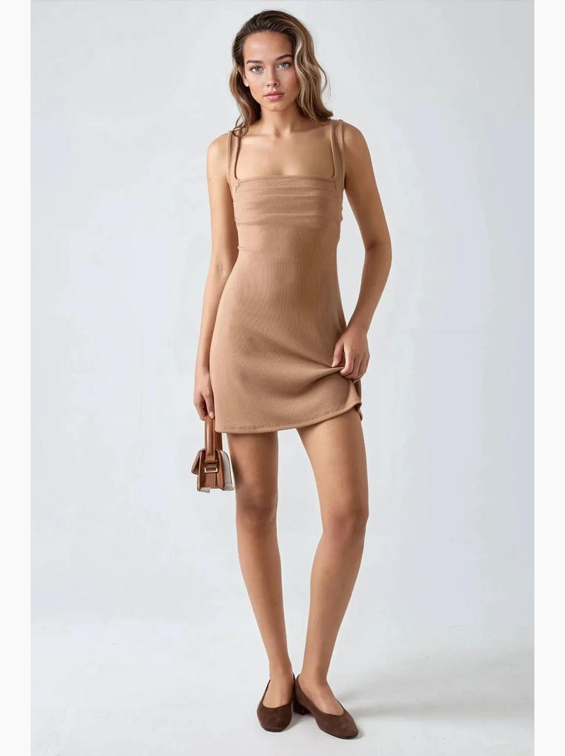 Vestido mini com franzido e decote quadrado hiccup Greige - Kiabi