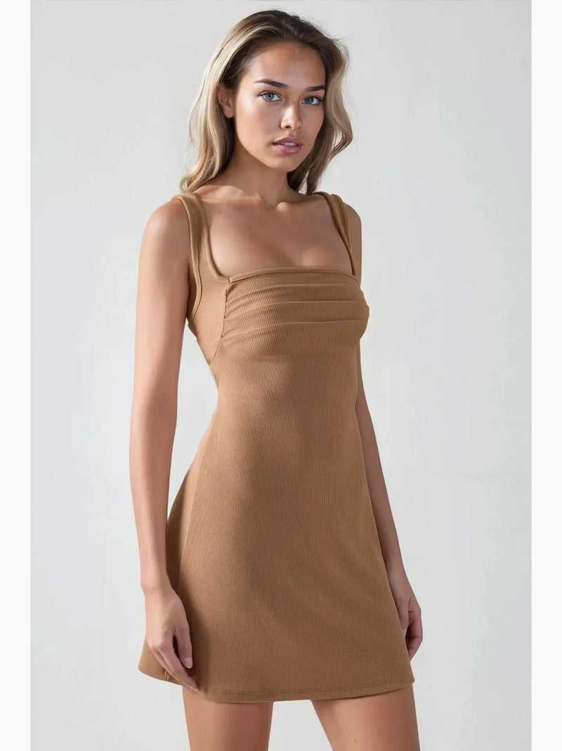 Vestido mini com franzido e decote quadrado hiccup Greige - Kiabi