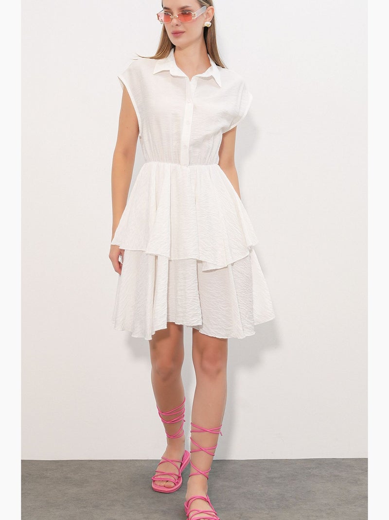 Vestido mini com gola de camisa e botões bdart Branco - Kiabi