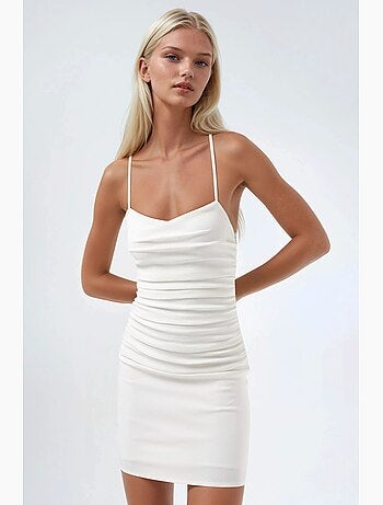 Vestido mini com gola em coração e franzido hiccup