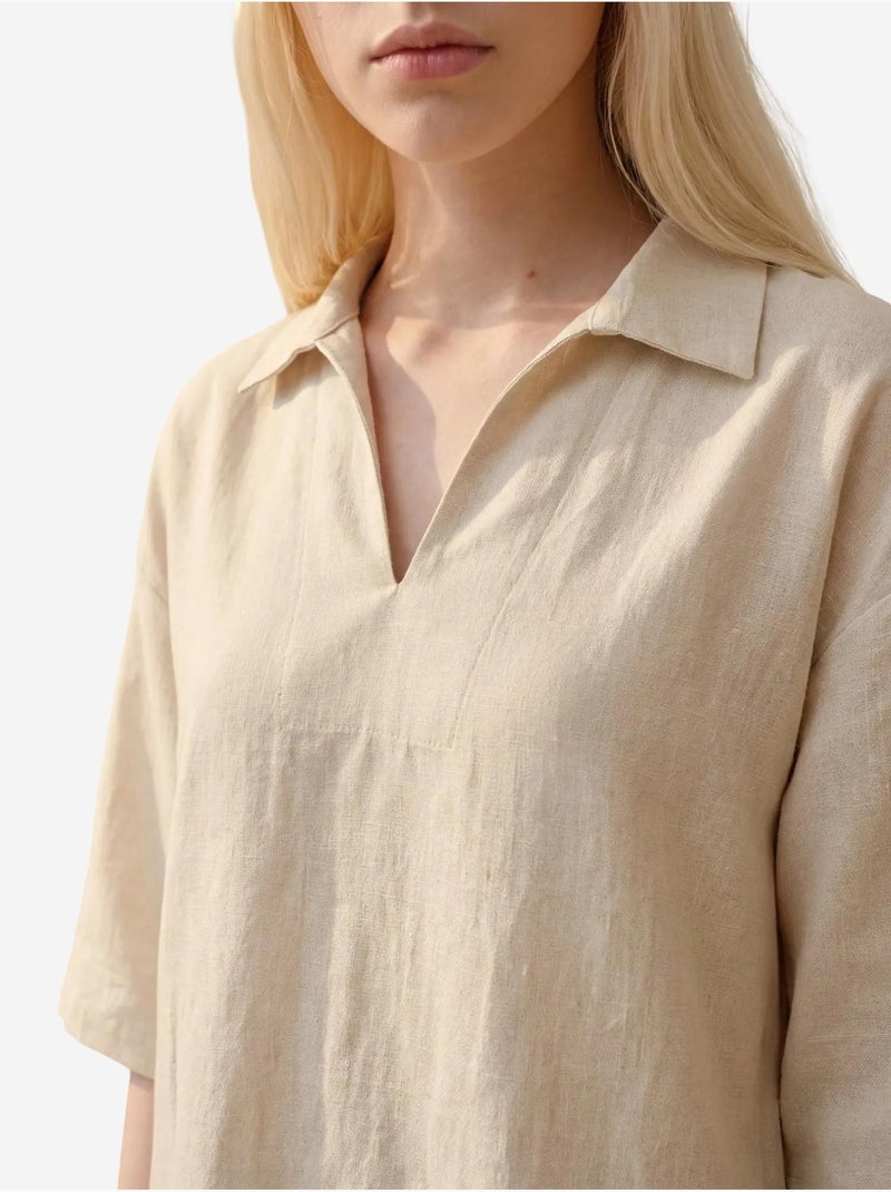 Vestido mini com gola polo e mangas três quartos my fashion Bege-argila - Kiabi