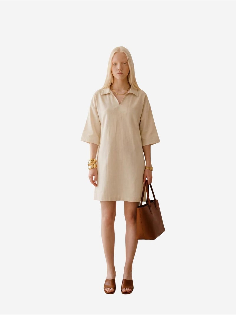 Vestido mini com gola polo e mangas três quartos my fashion Bege-argila - Kiabi