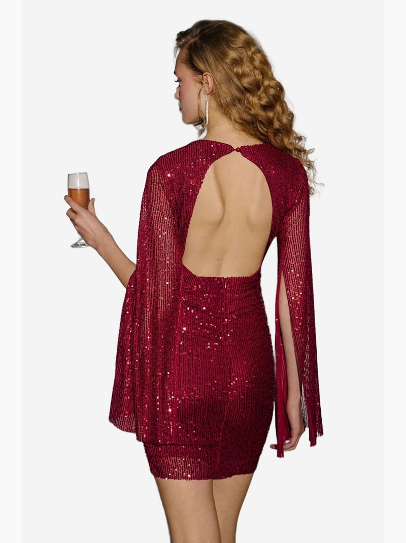 Vestido mini com lantejoulas e decote em v hiccup Vermelho - Kiabi