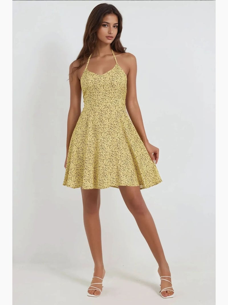 Vestido mini com padrão floral hiccup Amarelo-limão - Kiabi