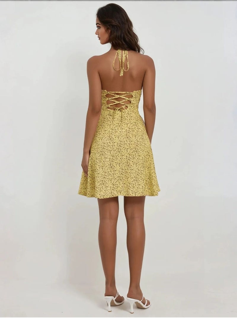Vestido mini com padrão floral hiccup Amarelo-limão - Kiabi