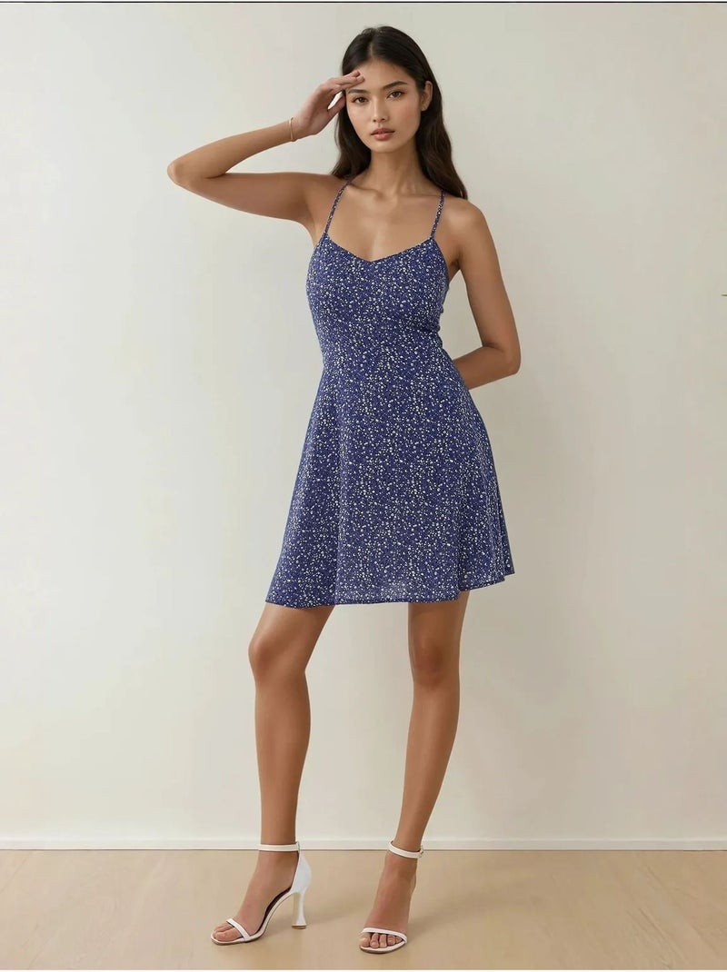 Vestido mini com padrão floral hiccup Azul - Kiabi