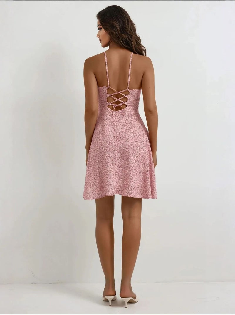 Vestido mini com padrão floral hiccup Rosa doce - Kiabi