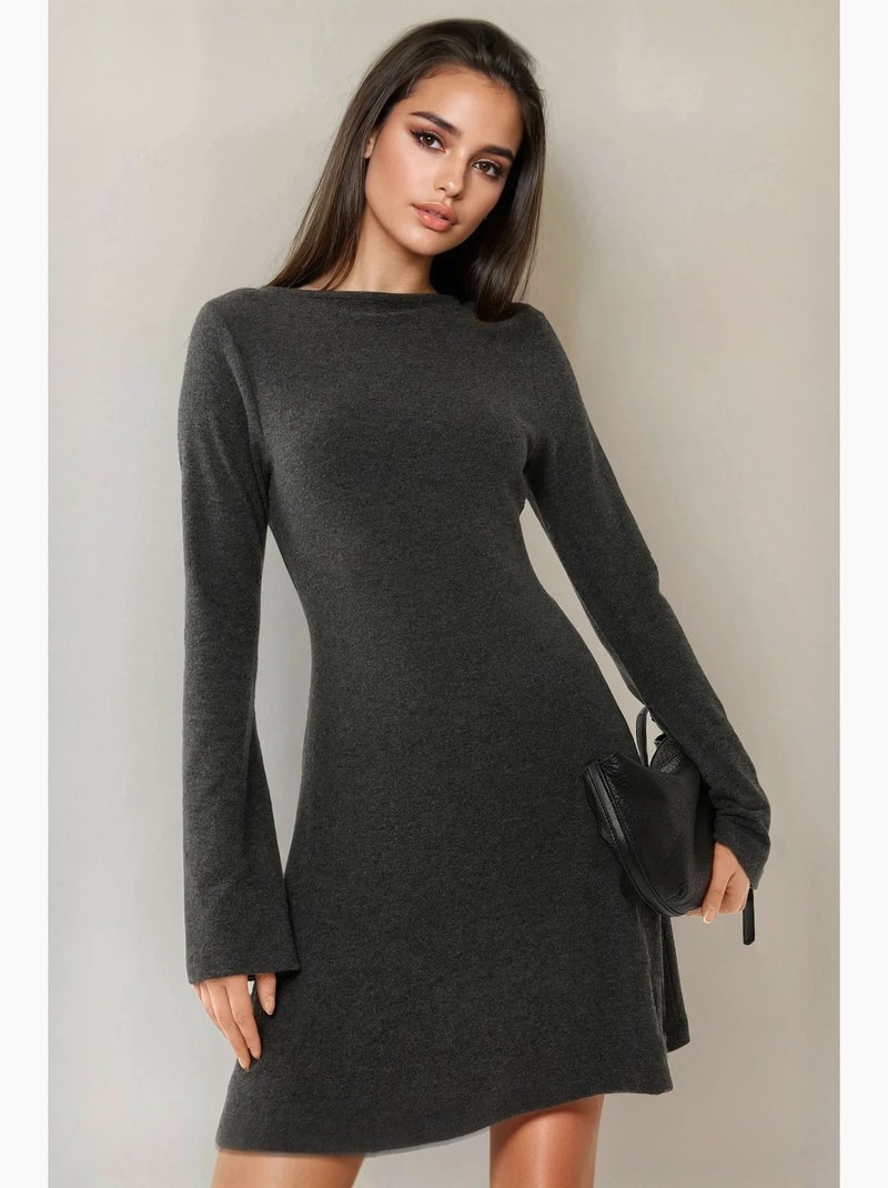 Vestido mini com textura e decote barco hiccup Cinza escuro - Kiabi