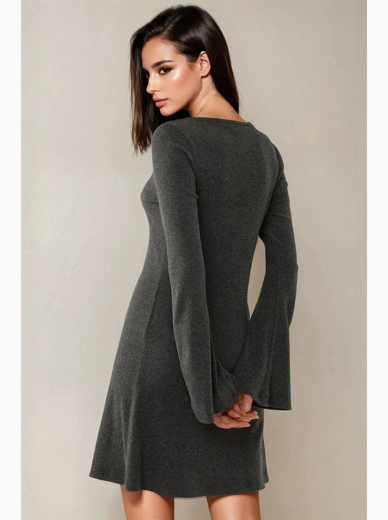 Vestido mini com textura e decote barco hiccup Cinza escuro - Kiabi