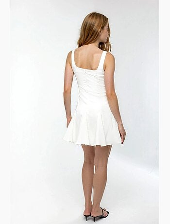 Vestido mini de bengaline elástica com decote quadrado hiccup