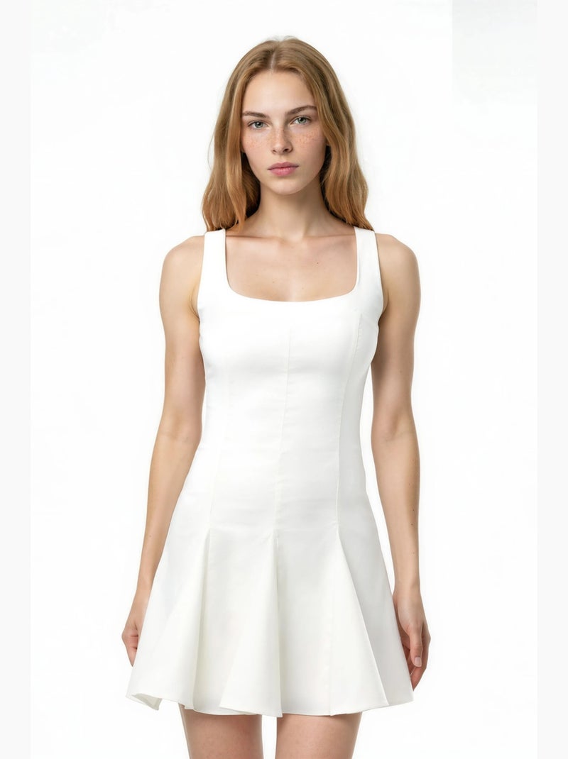Vestido mini de bengaline elástica com decote quadrado hiccup Branco - Kiabi