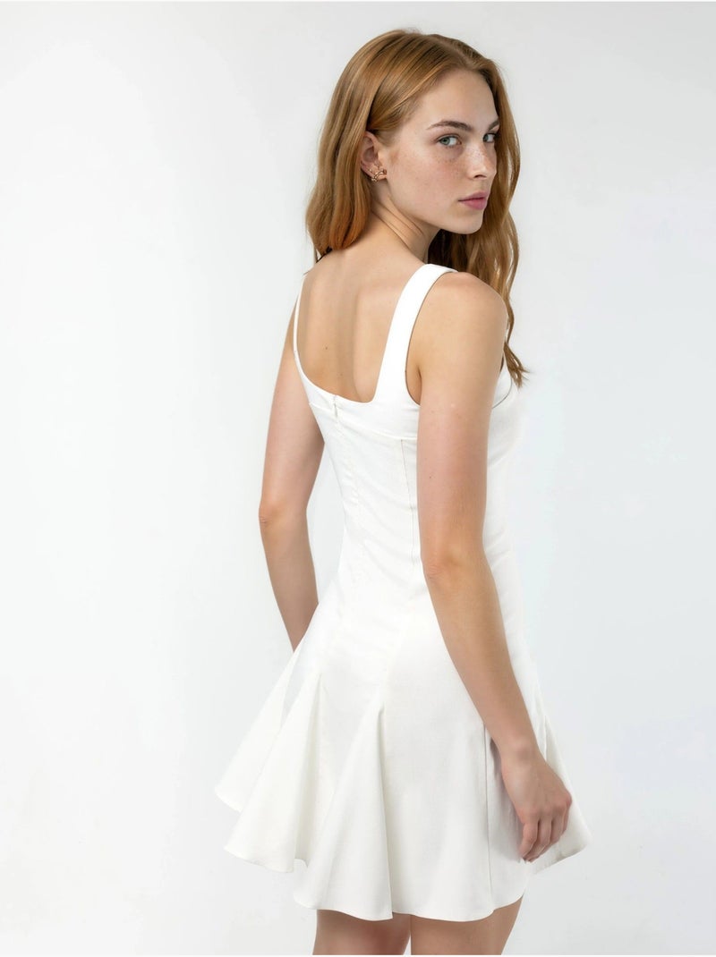 Vestido mini de bengaline elástica com decote quadrado hiccup Branco - Kiabi