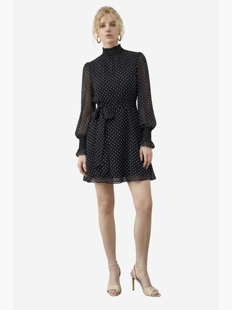 Vestido mini de bolas com meio gola alta e cinto lucci Preto - Kiabi