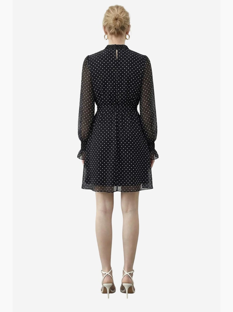 Vestido mini de bolas com meio gola alta e cinto lucci Preto - Kiabi