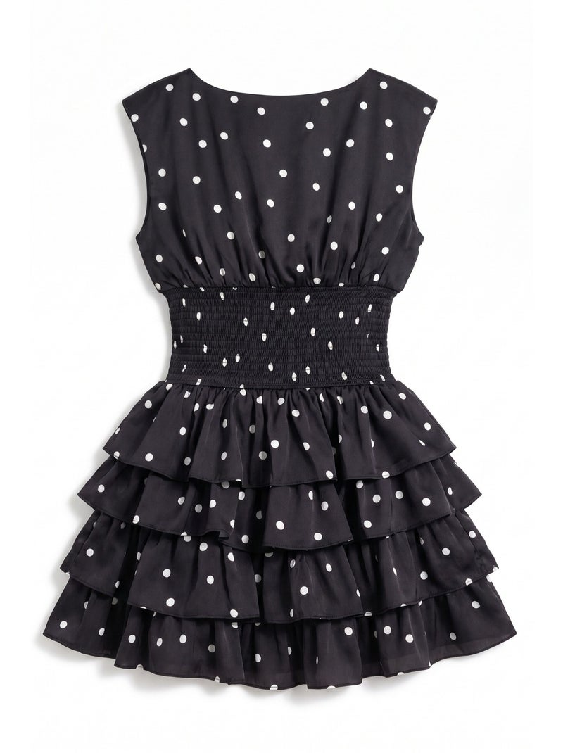 Vestido mini de cetim com bolinhas hiccup Preto Branco - Kiabi