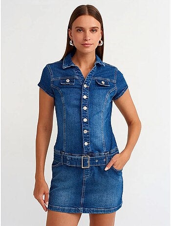 Vestido mini de ganga com cinto dilvin