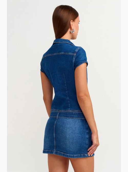 Vestido mini de ganga com cinto dilvin - Kiabi Vestido mini de ganga com cinto dilvin - Kiabi