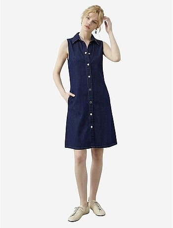 Vestido mini de ganga com colarinho de camisa e bolso lucci