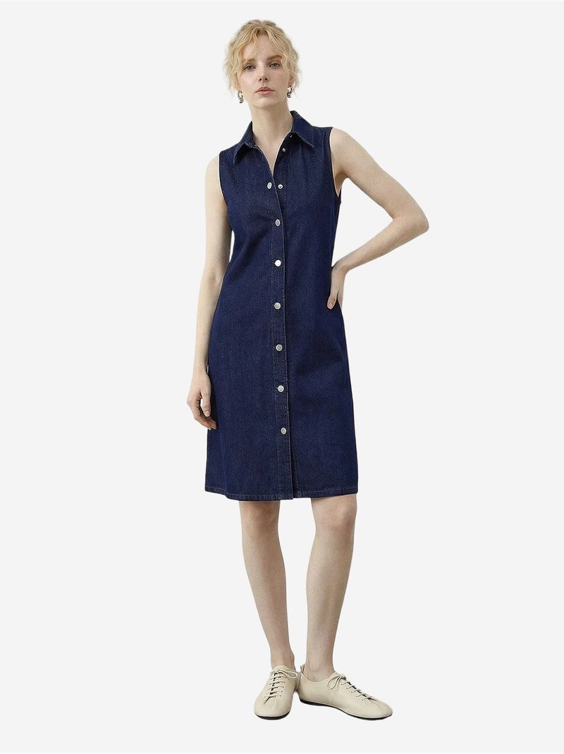 Vestido mini de ganga com colarinho de camisa e bolso lucci Azul-marinho - Kiabi