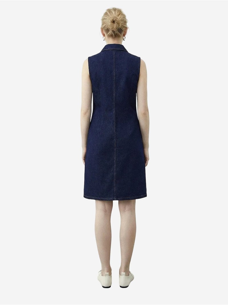 Vestido mini de ganga com colarinho de camisa e bolso lucci Azul-marinho - Kiabi