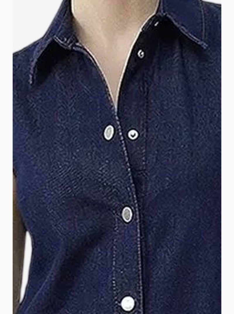 Vestido mini de ganga com colarinho de camisa e bolso lucci Azul-marinho - Kiabi