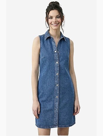 Vestido mini de ganga com colarinho de camisa e bolso lucci