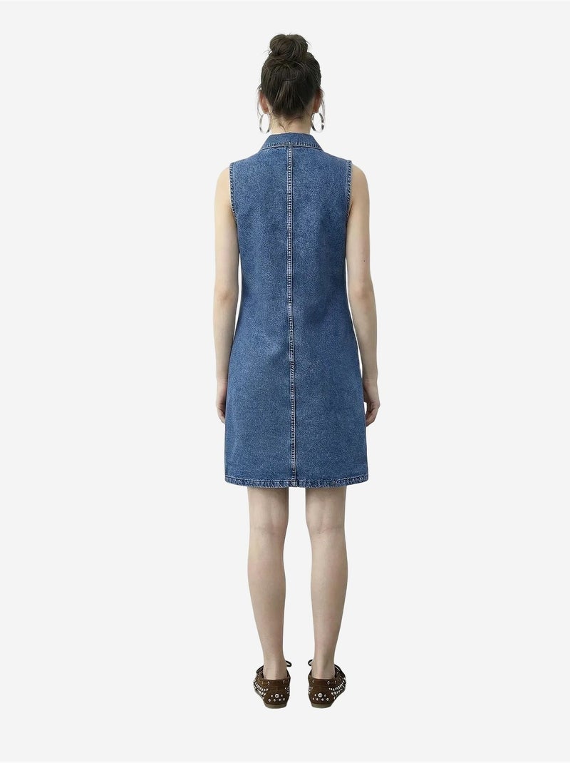 Vestido mini de ganga com colarinho de camisa e bolso lucci Azul-safira - Kiabi