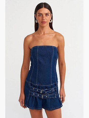 Vestido mini de ganga sem alças com cinto dilvin