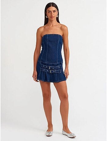 Vestido mini de ganga sem alças com cinto dilvin
