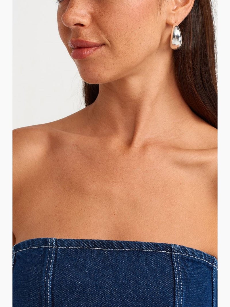 Vestido mini de ganga sem alças com cinto dilvin Azul-safira - Kiabi