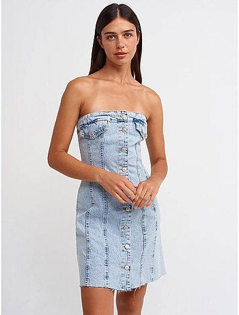 Vestido mini de ganga sem alças dilvin