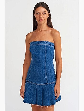Vestido mini de ganga sem alças justo dilvin