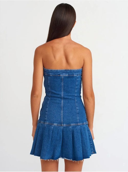 Vestido mini de ganga sem alças justo dilvin - Kiabi Vestido mini de ganga sem alças justo dilvin - Kiabi
