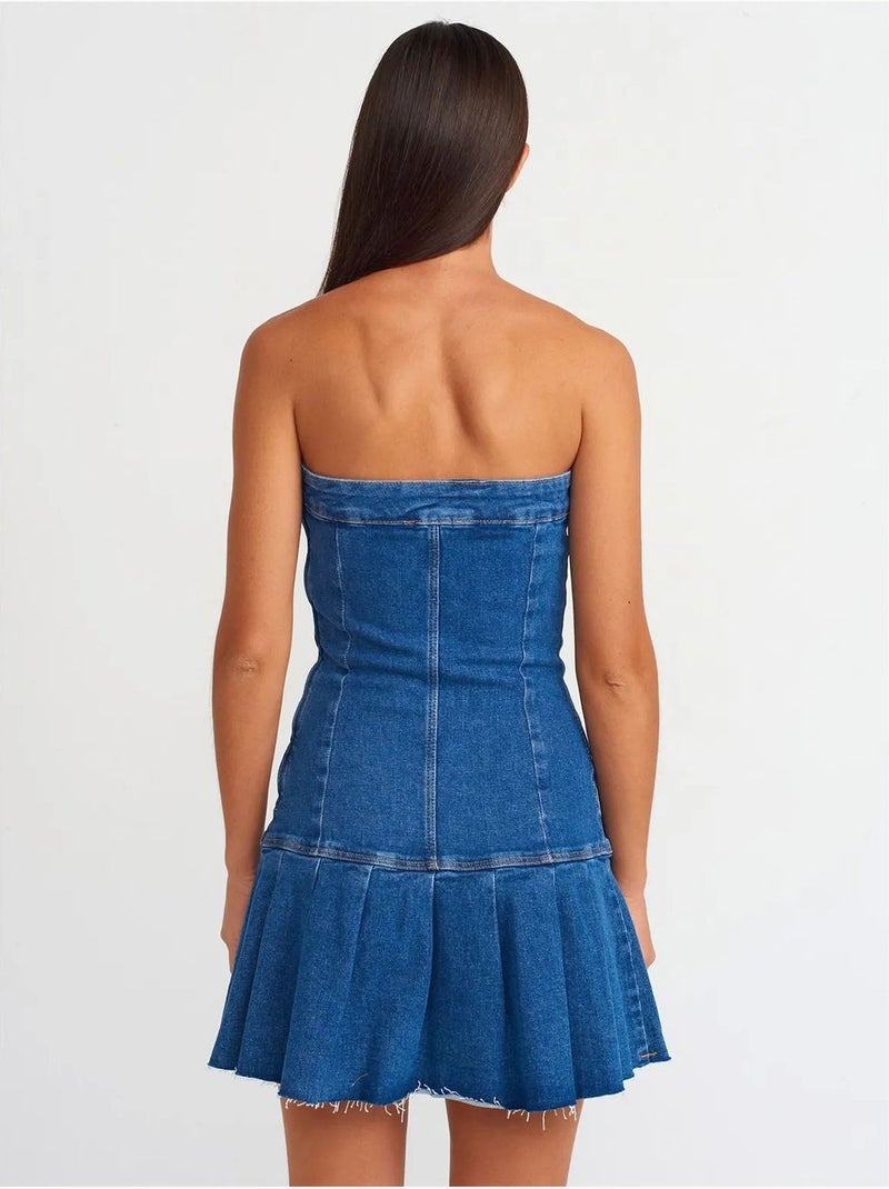 Vestido mini de ganga sem alças justo dilvin Azul-safira - Kiabi