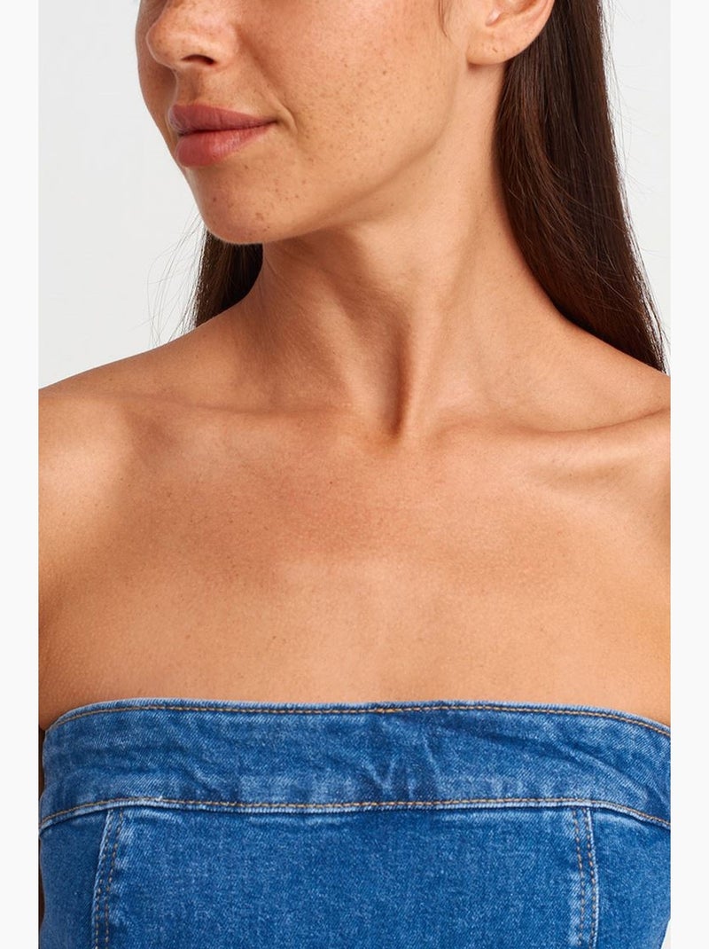 Vestido mini de ganga sem alças justo dilvin Azul-safira - Kiabi