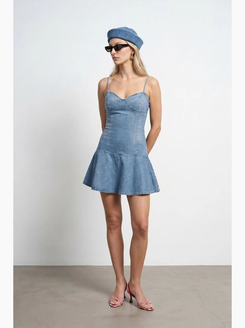 Vestido mini de ganga sem mangas dilvin Azul-safira - Kiabi