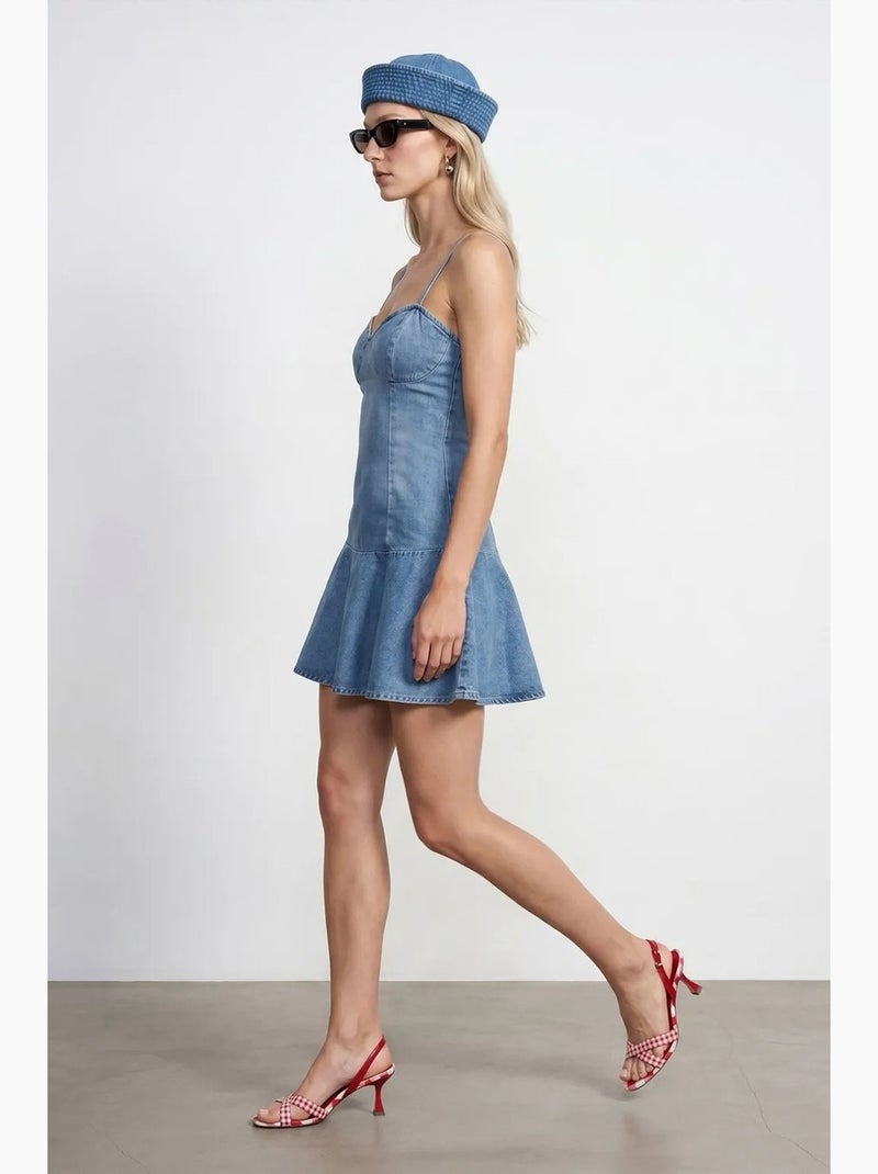 Vestido mini de ganga sem mangas dilvin Azul-safira - Kiabi