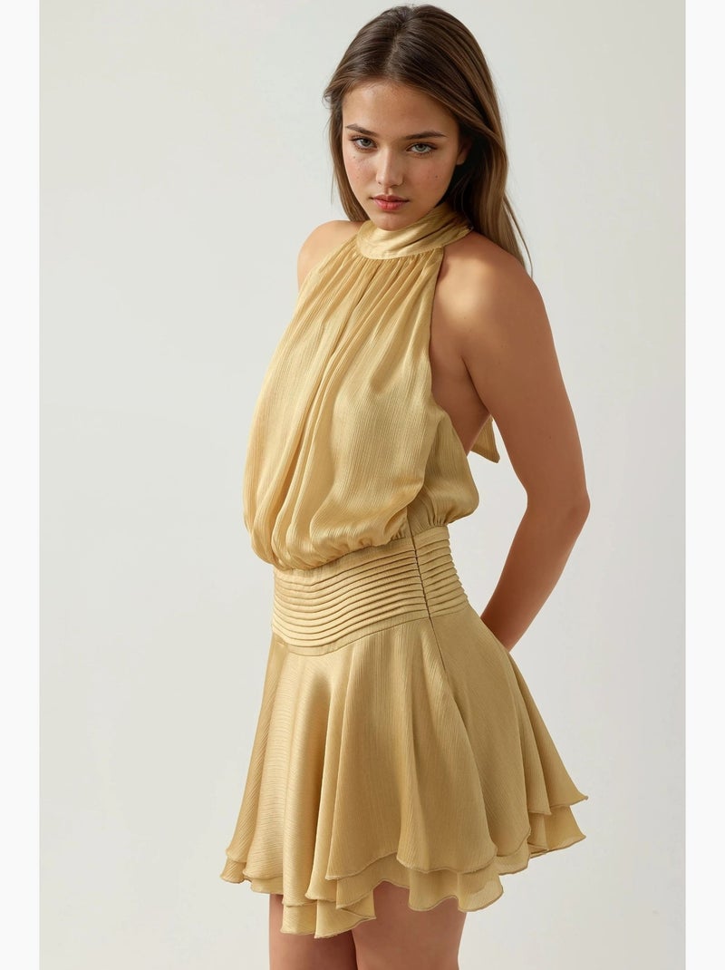 Vestido mini de gola alta texturizado hiccup Amarelo - Kiabi