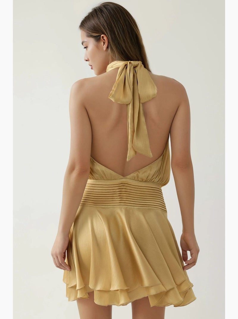 Vestido mini de gola alta texturizado hiccup Amarelo - Kiabi