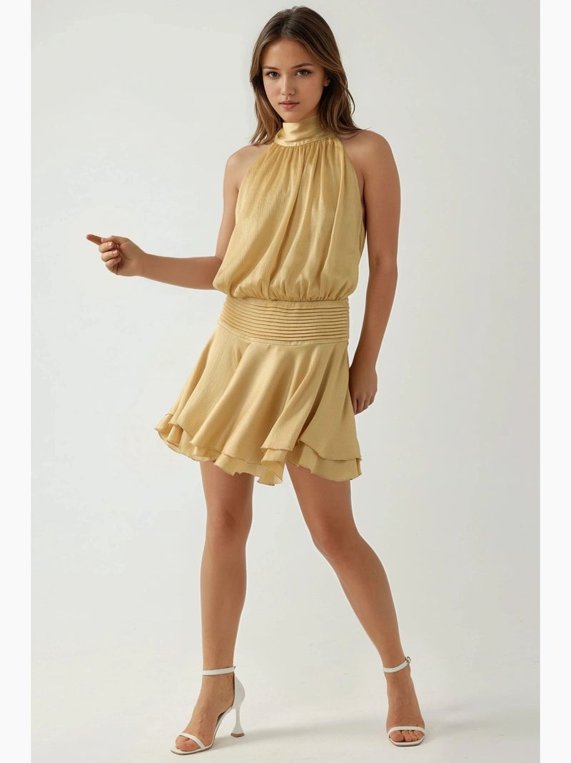 Vestido mini de gola alta texturizado hiccup Amarelo - Kiabi