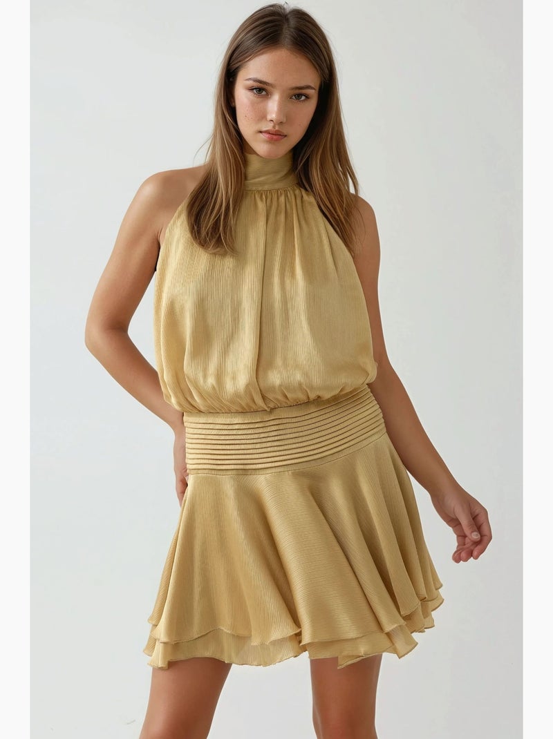 Vestido mini de gola alta texturizado hiccup Amarelo - Kiabi