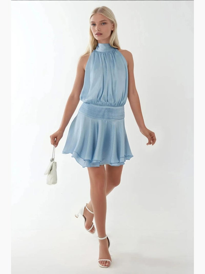 Vestido mini de gola alta texturizado hiccup Azul claro - Kiabi