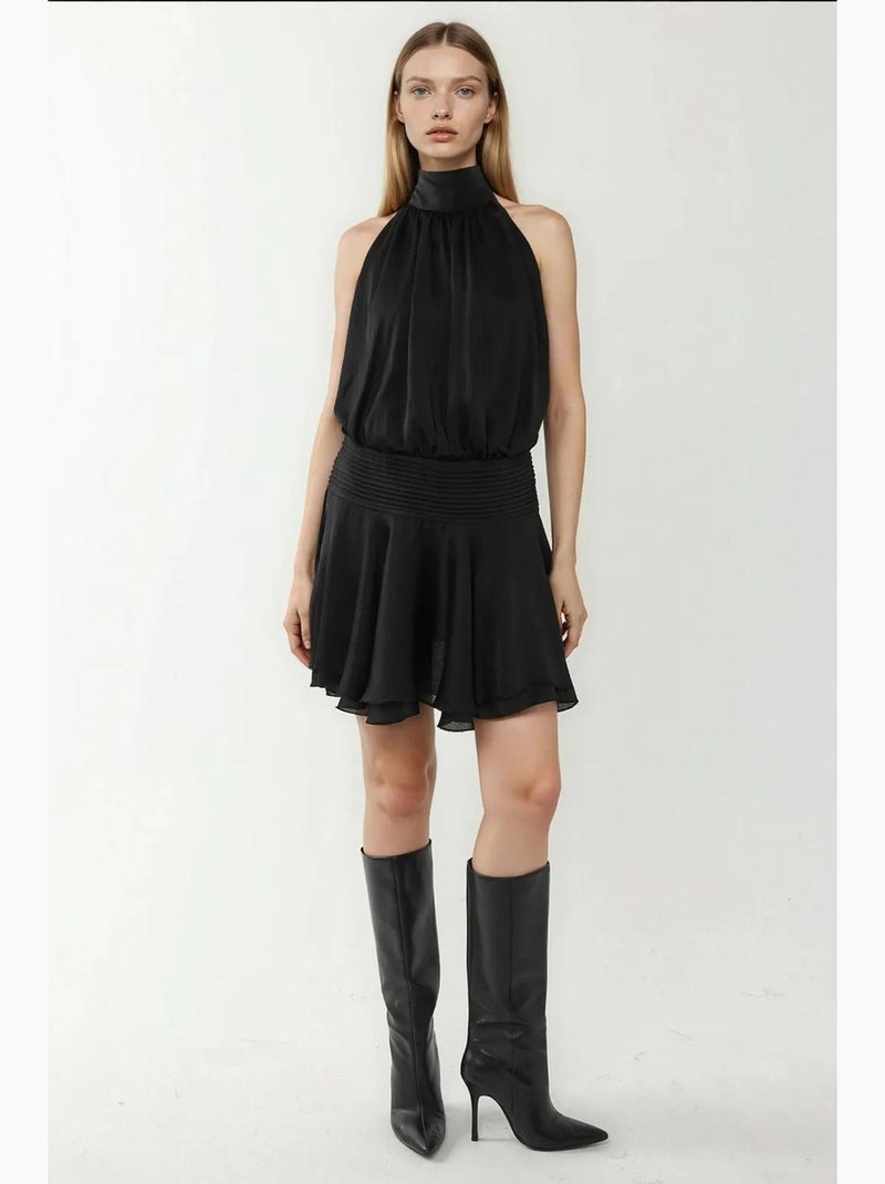 Vestido mini de gola alta texturizado hiccup Preto - Kiabi