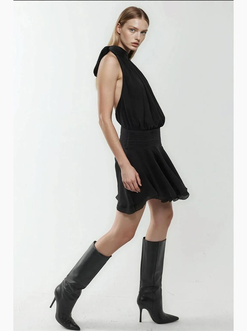 Vestido mini de gola alta texturizado hiccup Preto - Kiabi