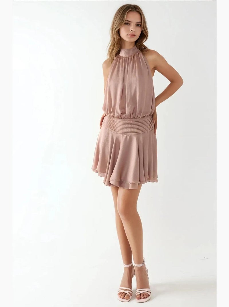 Vestido mini de gola alta texturizado hiccup Rosa-pálido - Kiabi