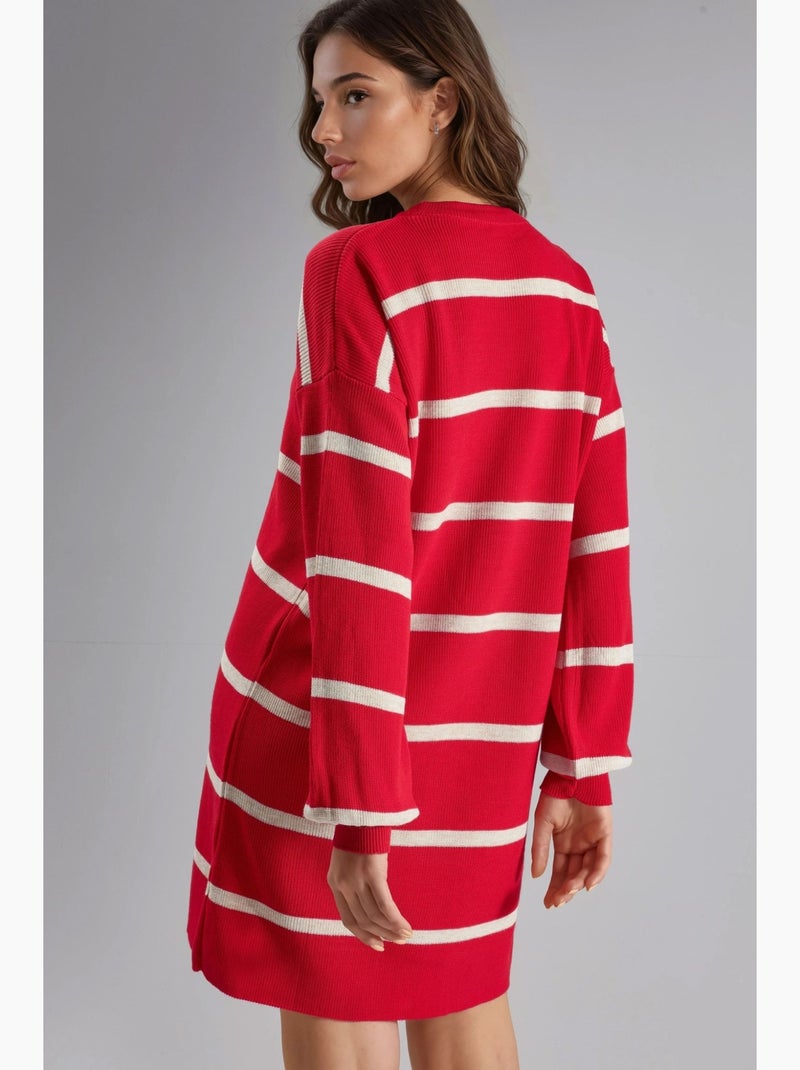 Vestido mini de malha canelada às riscas com gola redonda my fashion Vermelho - Kiabi
