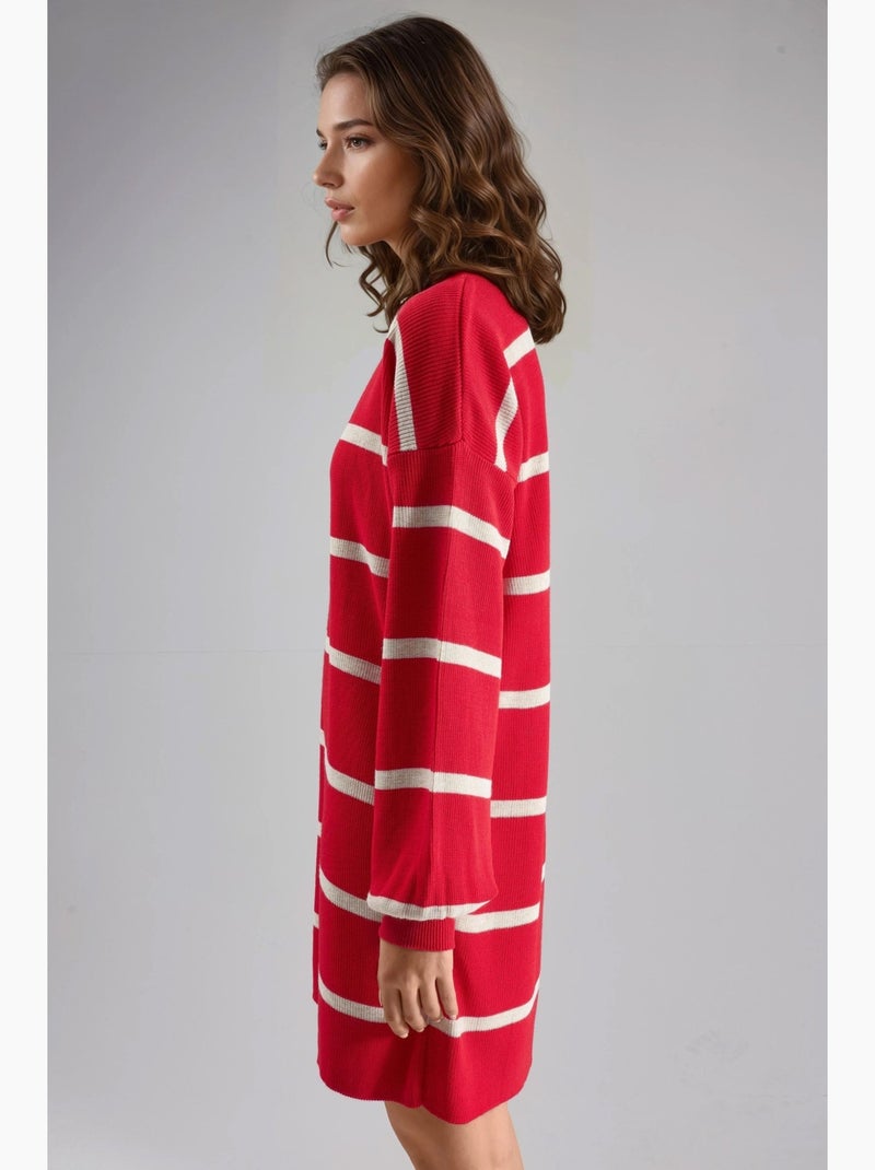 Vestido mini de malha canelada às riscas com gola redonda my fashion Vermelho - Kiabi