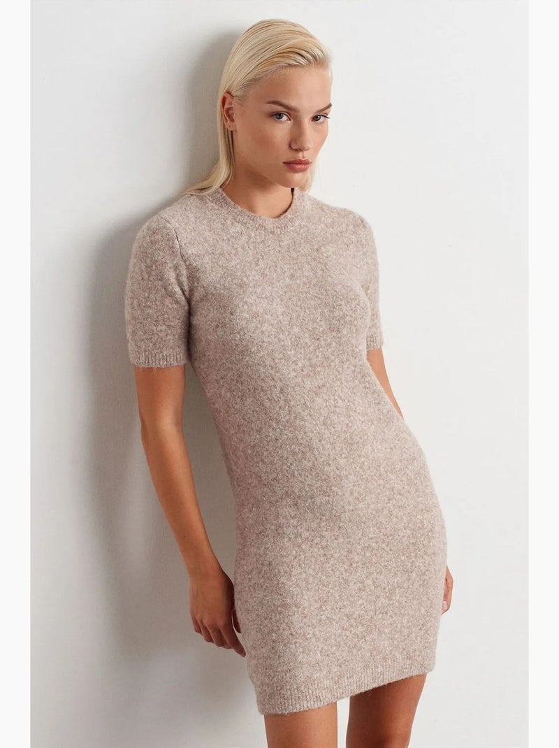 Vestido mini de malha canelada dilvin Bege natural - Kiabi